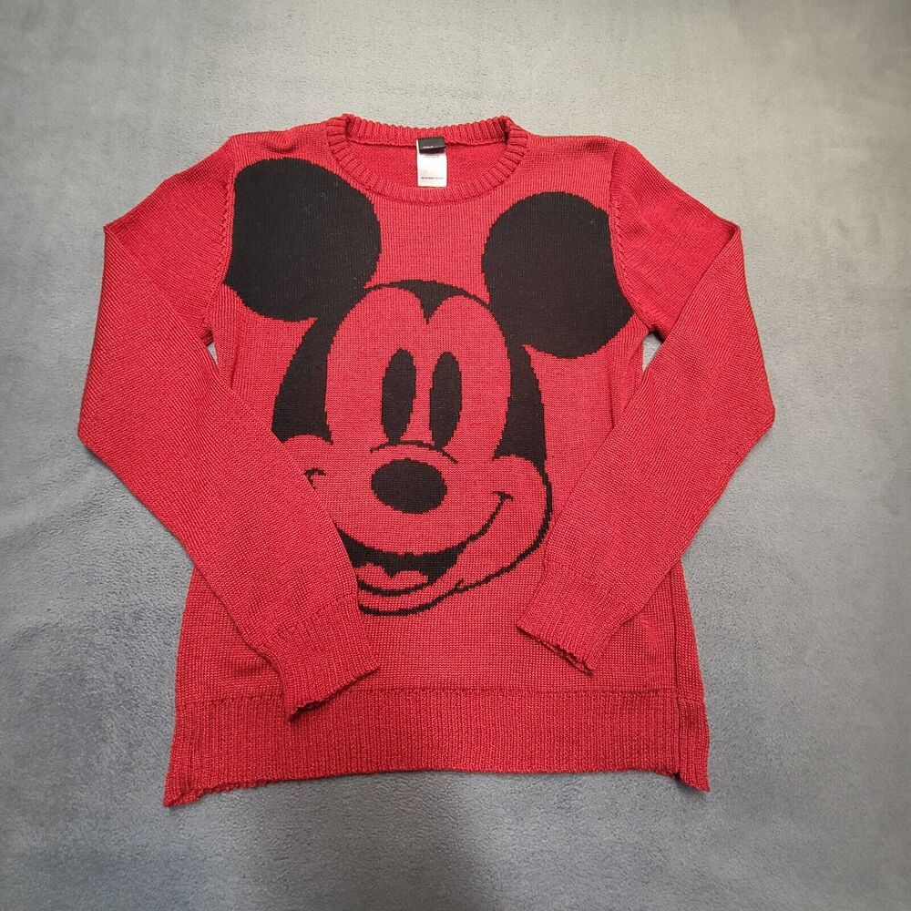 Disney Mickey Mouse Sweater‎ Womens L Red Pullover Long Sleeve